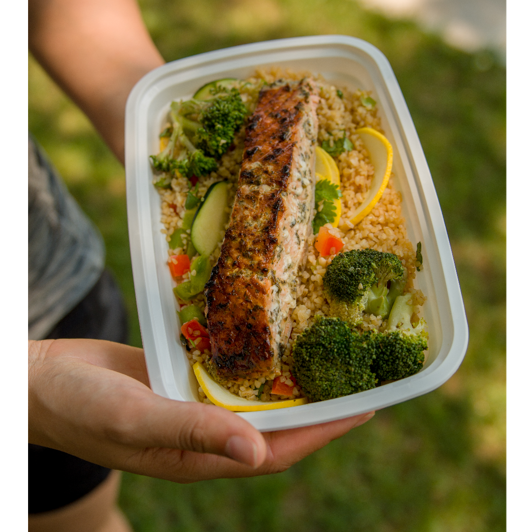 Basil Salmon with Bulgur and Veggies