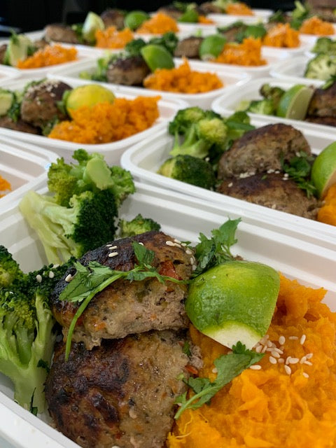 Balance-Turkey Meatballs, Mash Sweet Potatoes and Broccoli